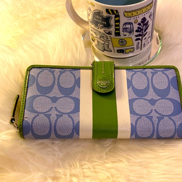 Coach Handbags - Coach Signature Stripe PVC Accordion Zip Woman’s Wallet